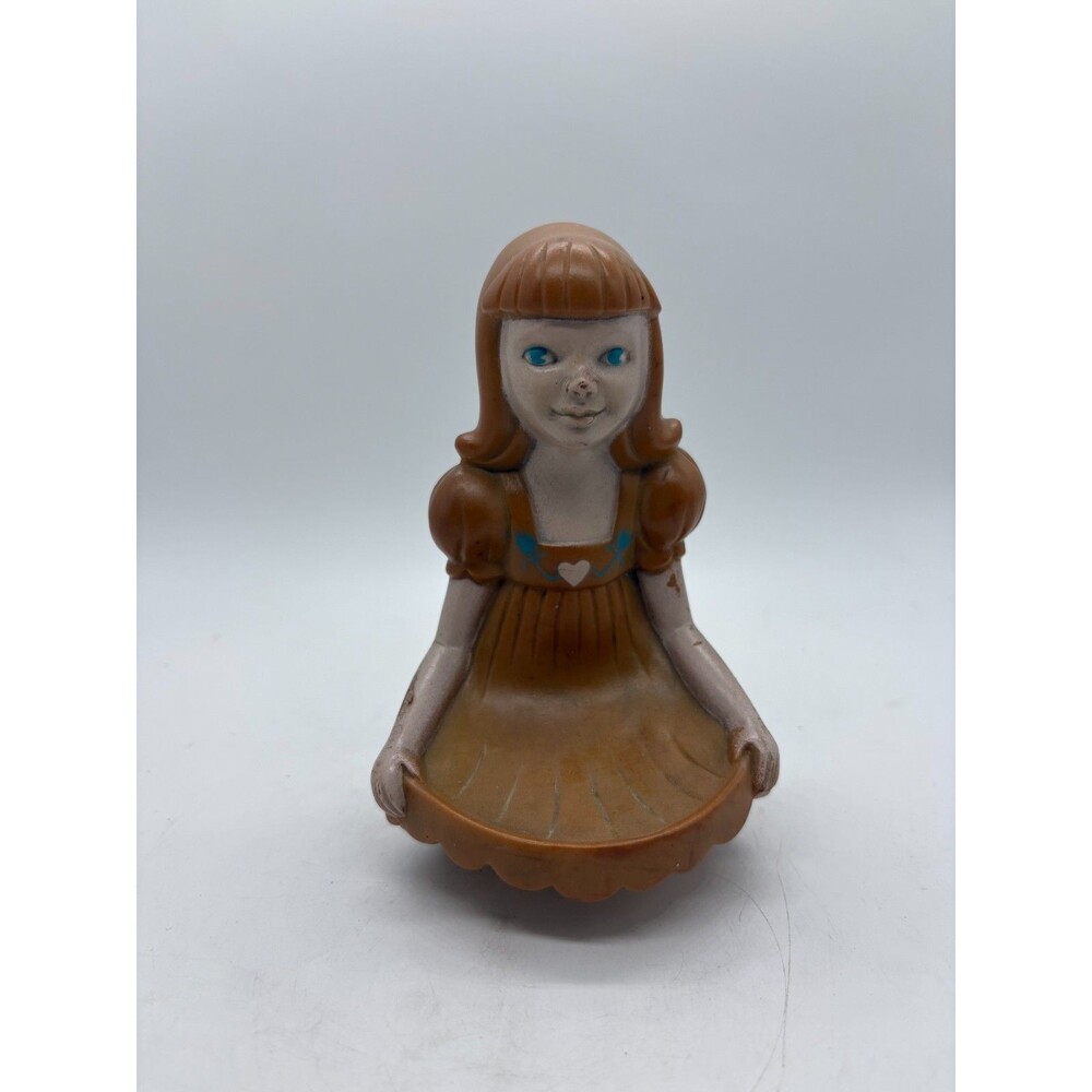 Vintage Stanley Home Products Sitting Girl Figurine Pin Dish Brown Dress 6"